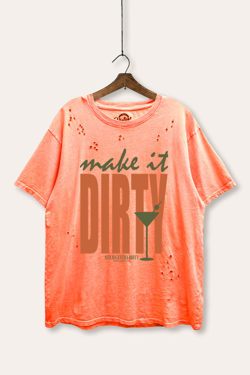 Make It Dirty Martini Graphic Mineral Wash Distress Tee