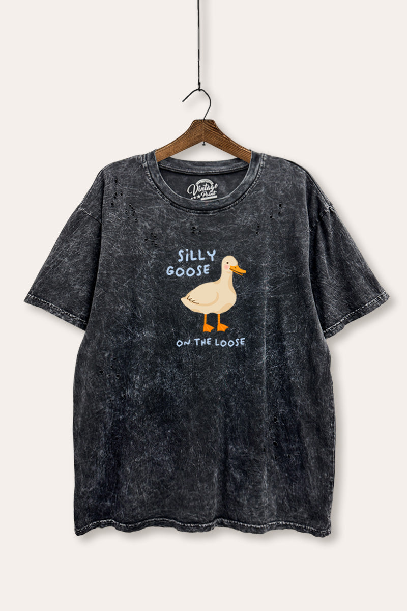 Silly Goose Pastel Graphic Mineral Wash Distress Tee