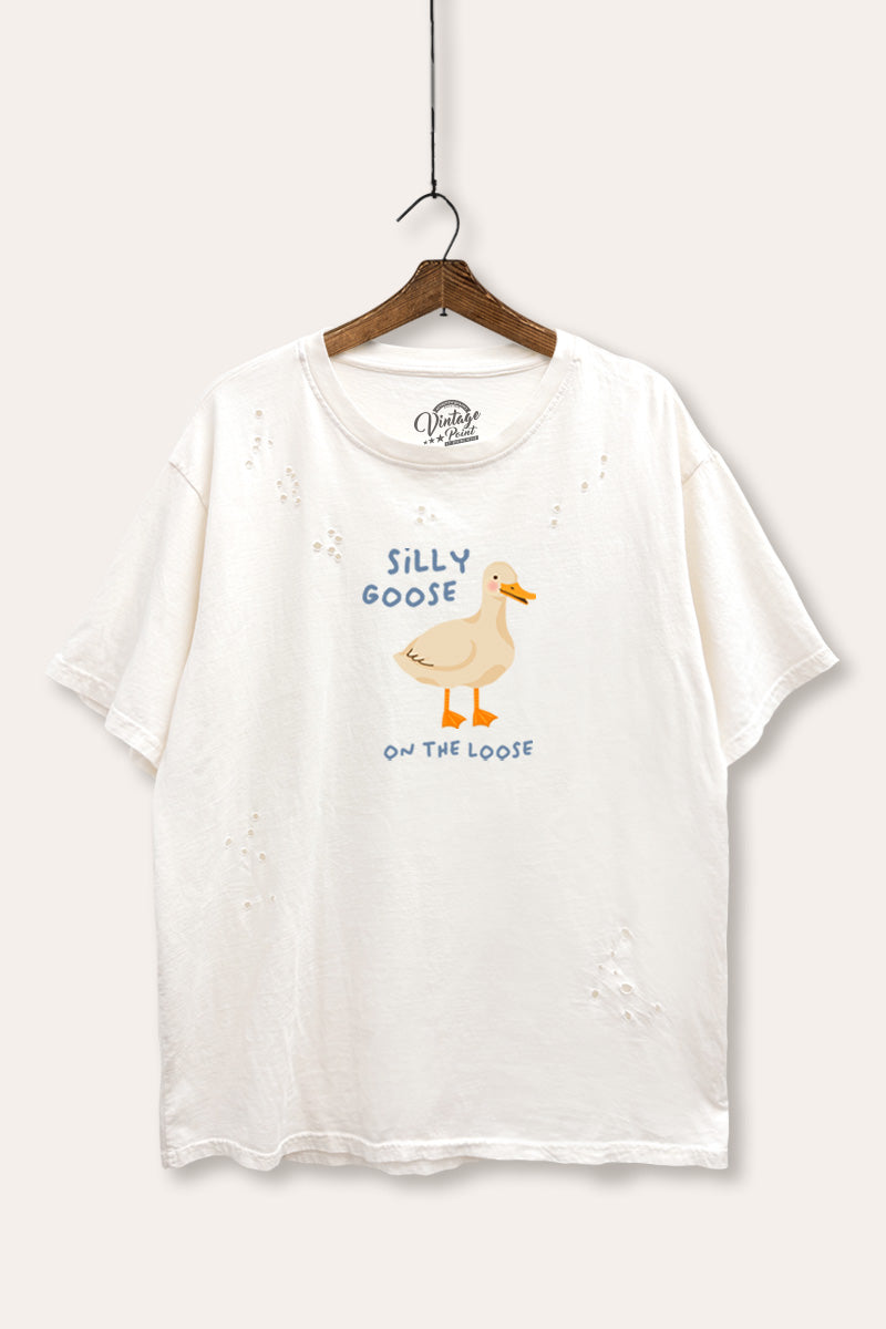 Silly Goose Pastel Graphic Mineral Wash Distress Tee