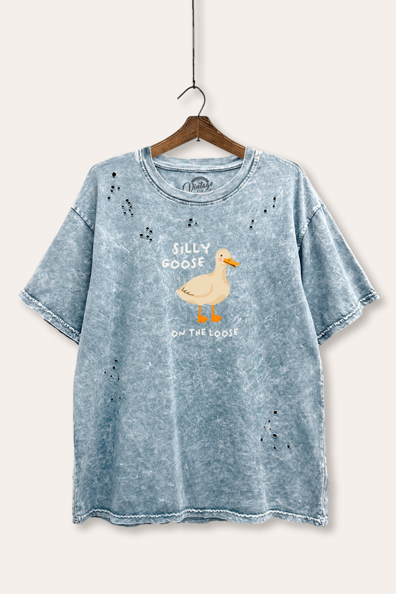 Silly Goose Pastel Graphic Mineral Wash Distress Tee