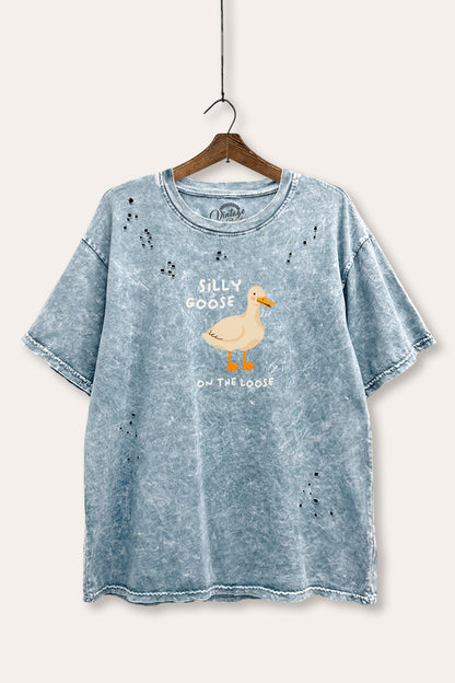 Silly Goose Pastel Graphic Mineral Wash Distress Tee