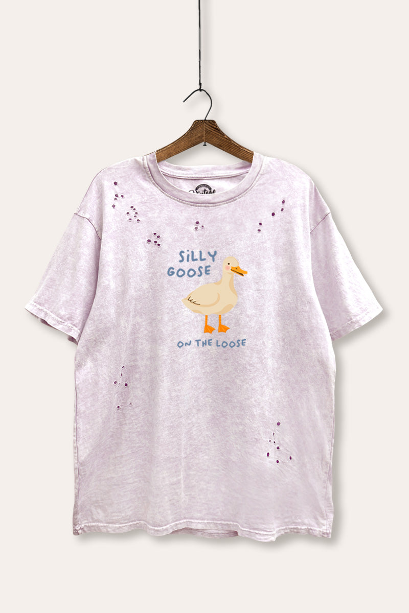 Silly Goose Pastel Graphic Mineral Wash Distress Tee
