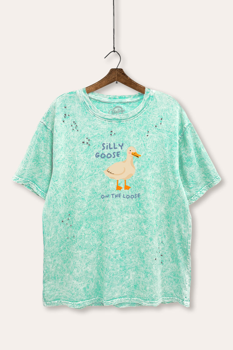 Silly Goose Pastel Graphic Mineral Wash Distress Tee