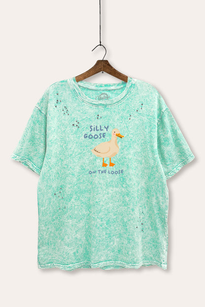 Silly Goose Pastel Graphic Mineral Wash Distress Tee