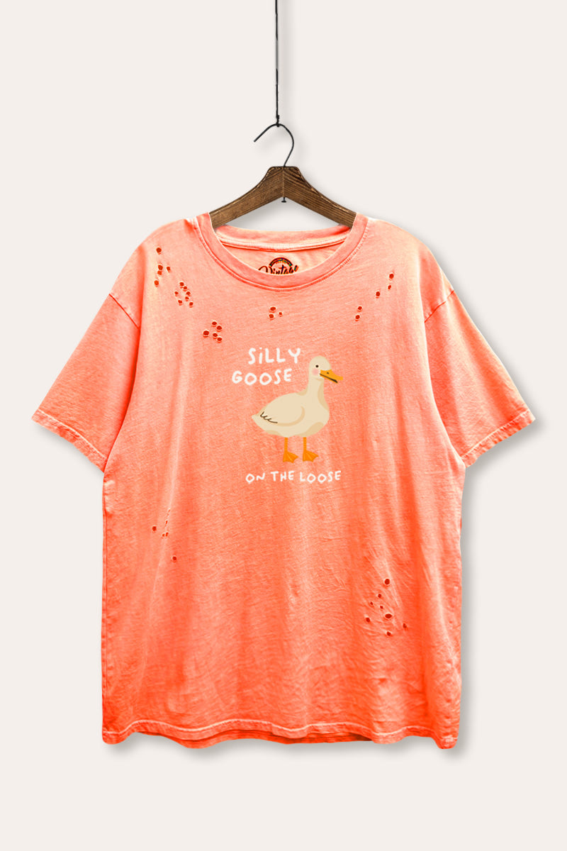 Silly Goose Pastel Graphic Mineral Wash Distress Tee