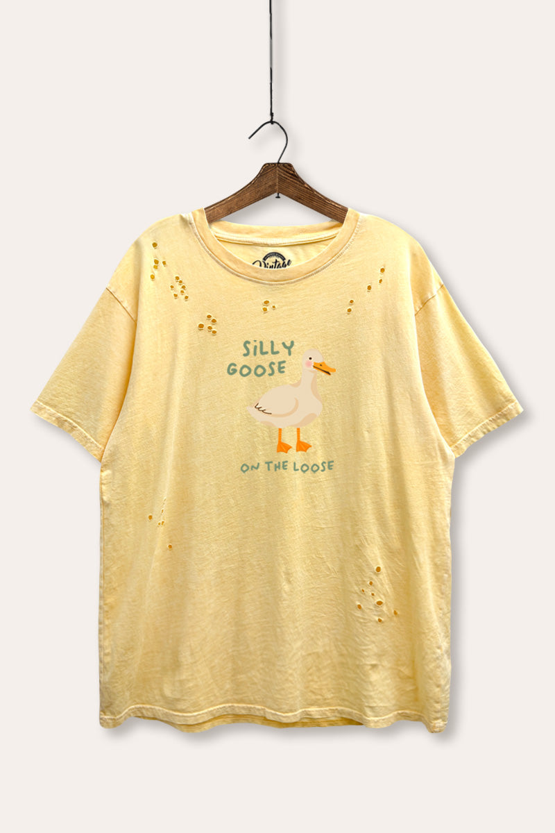 Silly Goose Pastel Graphic Mineral Wash Distress Tee