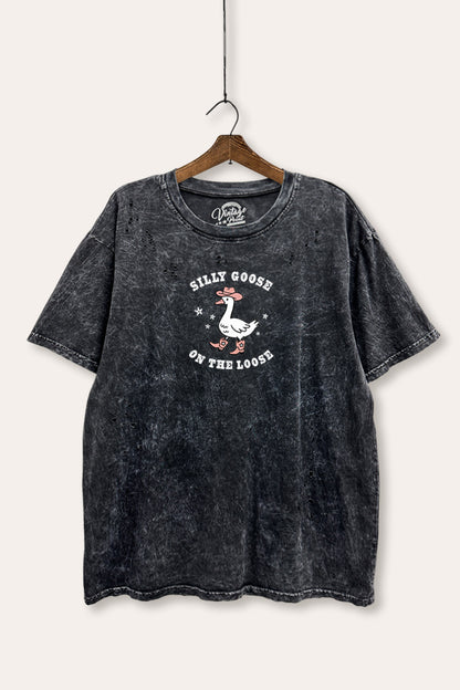 Silly Goose Western Graphic Mineral Wash Distress Tee
