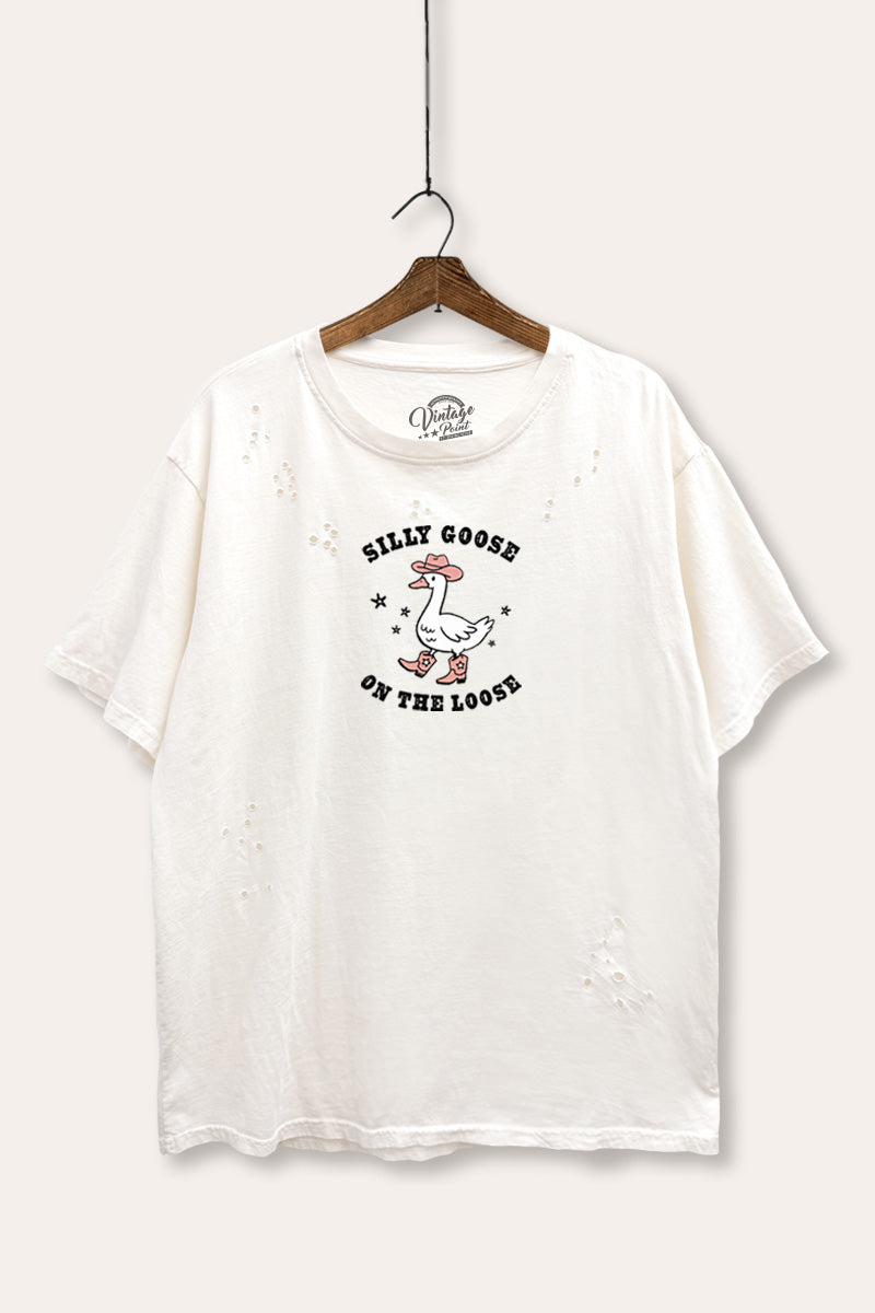 Silly Goose Western Graphic Mineral Wash Distress Tee