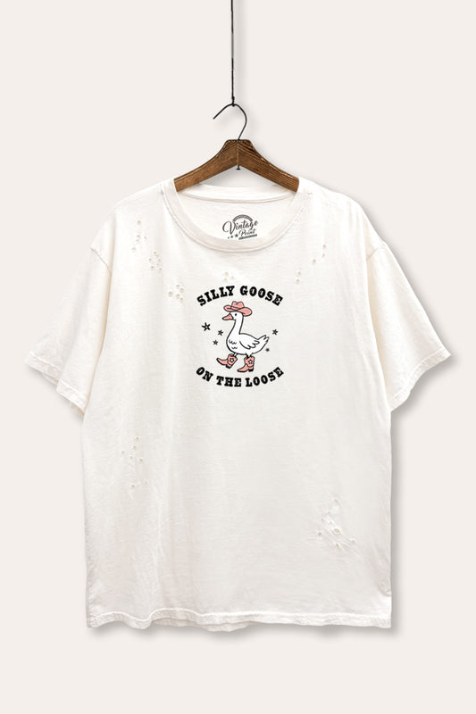 Silly Goose Western Graphic Mineral Wash Distress Tee