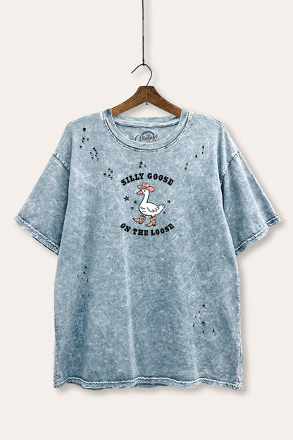 Silly Goose Western Graphic Mineral Wash Distress Tee