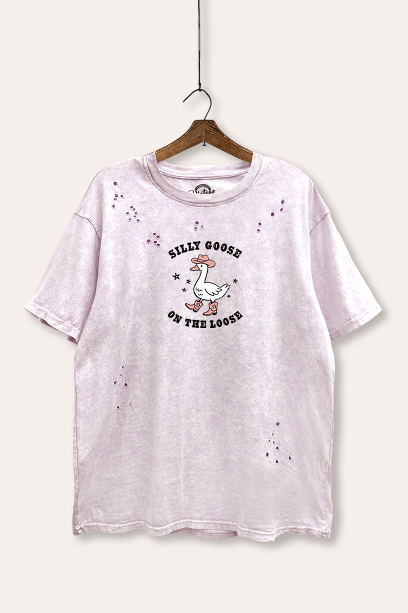 Silly Goose Western Graphic Mineral Wash Distress Tee