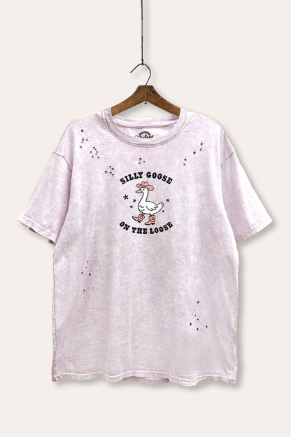 Silly Goose Western Graphic Mineral Wash Distress Tee