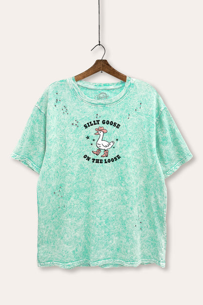 Silly Goose Western Graphic Mineral Wash Distress Tee