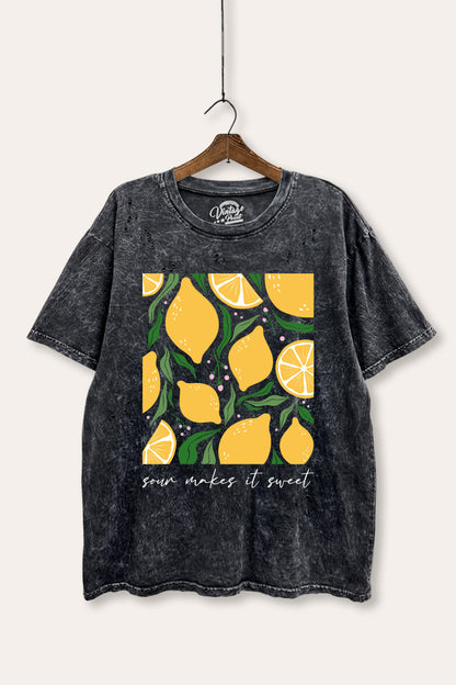 Sour & Sweet Lemon Fruit Graphic Mineral Wash Distress Tee