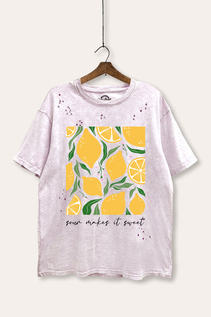 Sour & Sweet Lemon Fruit Graphic Mineral Wash Distress Tee