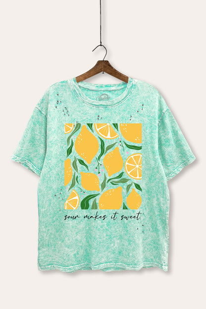 Sour & Sweet Lemon Fruit Graphic Mineral Wash Distress Tee