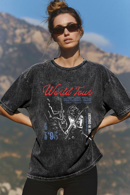 Rock World Tour Graphic Mineral Wash Laser Distress Tee