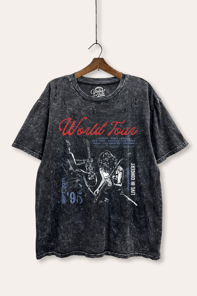 Rock World Tour Graphic Mineral Wash Laser Distress Tee