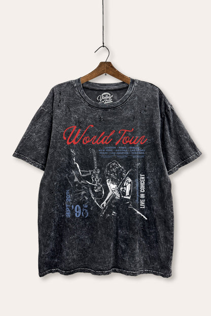 Rock World Tour Graphic Mineral Wash Laser Distress Tee