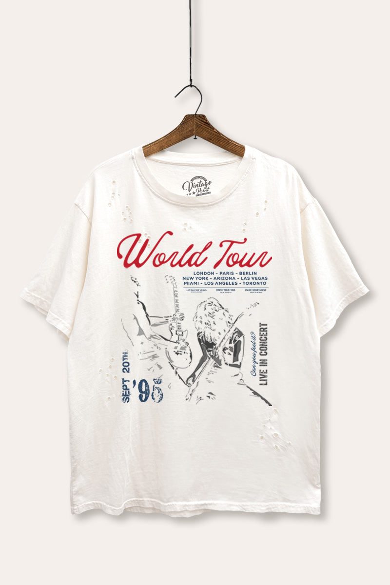 Rock World Tour Graphic Mineral Wash Laser Distress Tee