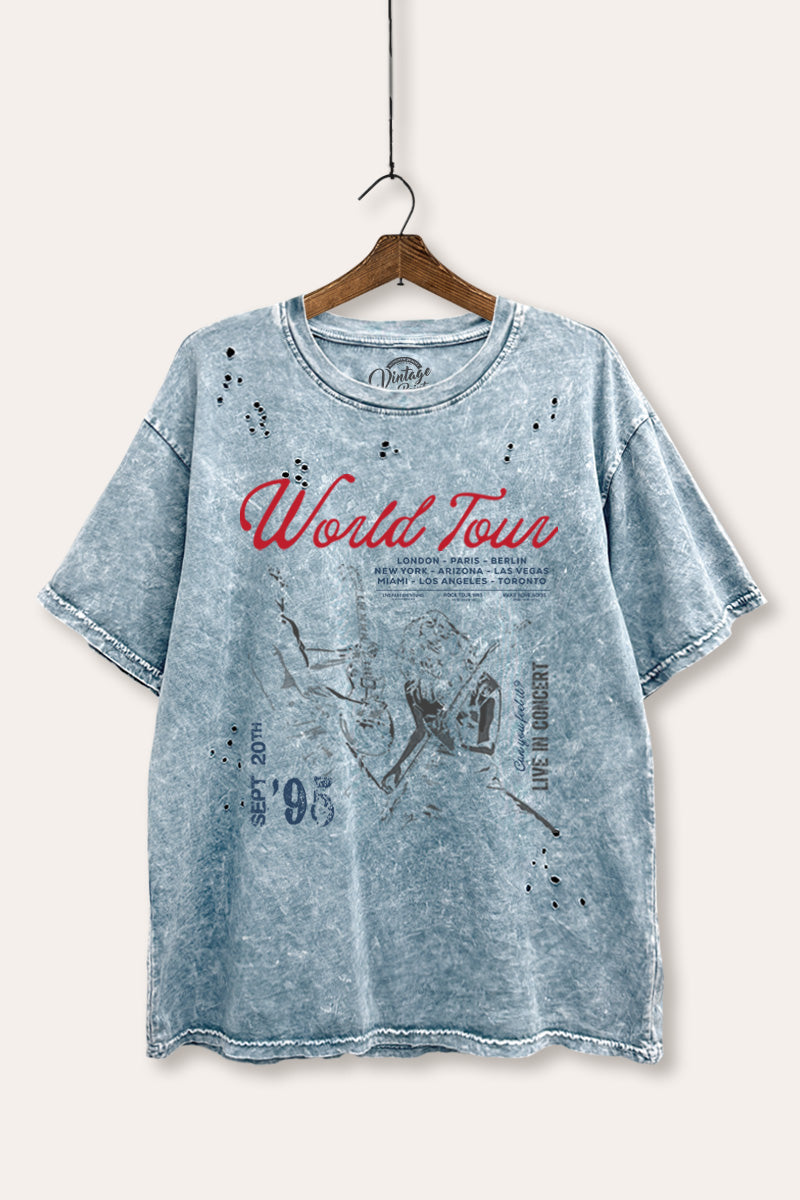 Rock World Tour Graphic Mineral Wash Laser Distress Tee