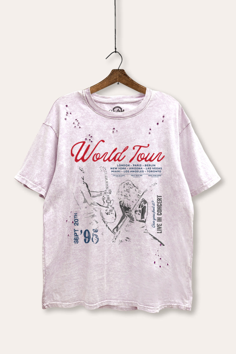 Rock World Tour Graphic Mineral Wash Laser Distress Tee