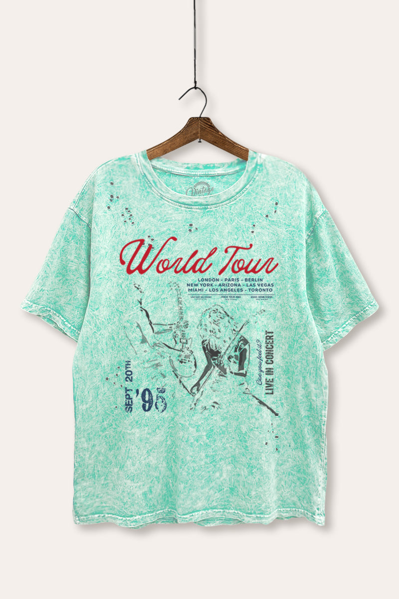 Rock World Tour Graphic Mineral Wash Laser Distress Tee