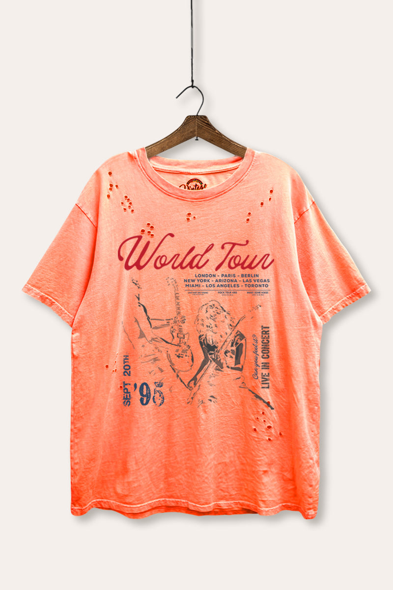 Rock World Tour Graphic Mineral Wash Laser Distress Tee