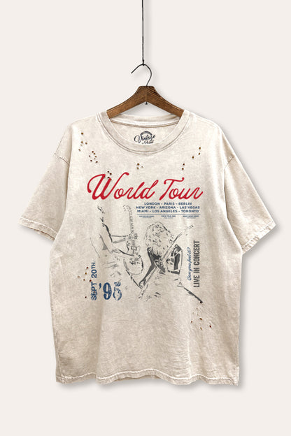 Rock World Tour Graphic Mineral Wash Laser Distress Tee