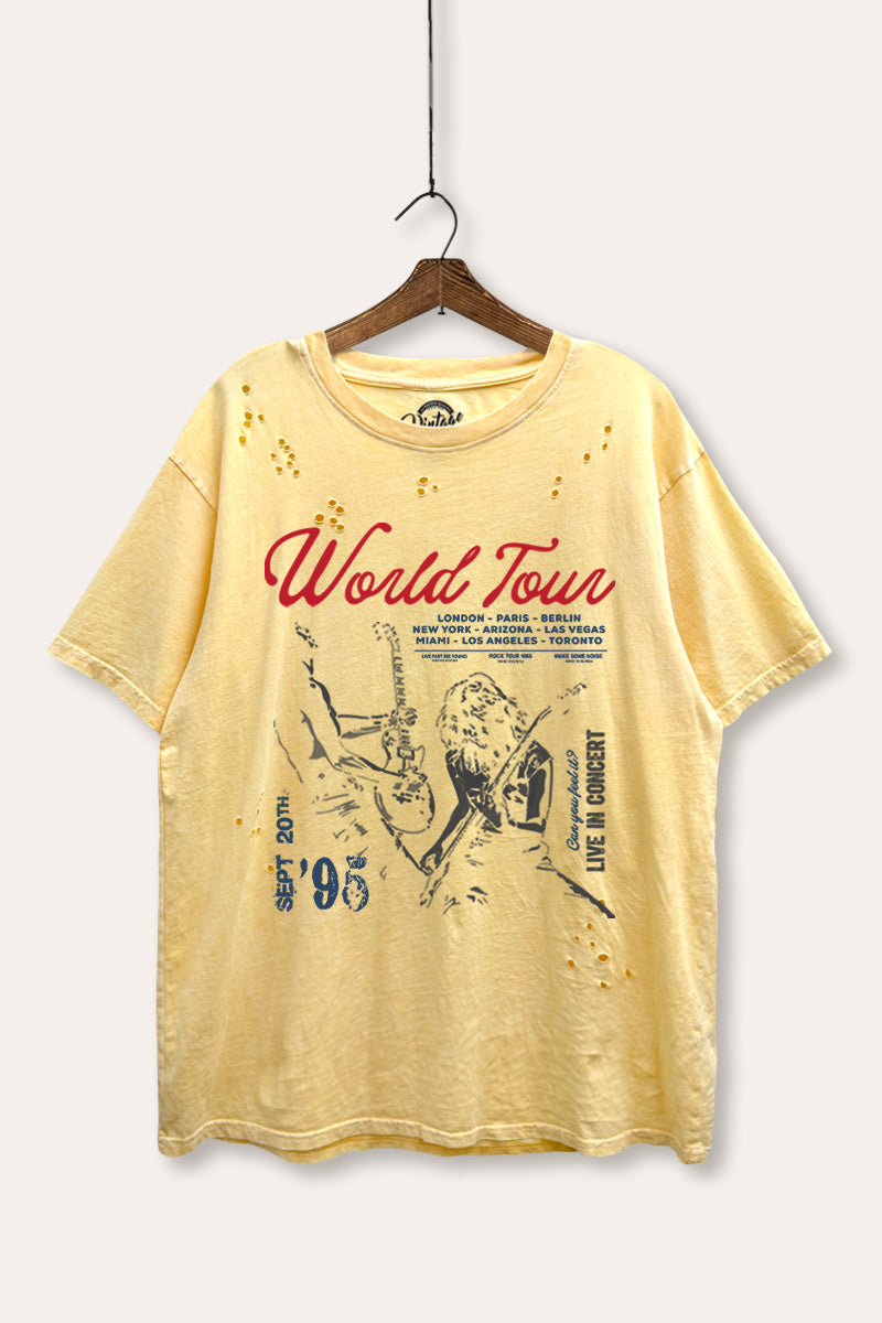 Rock World Tour Graphic Mineral Wash Laser Distress Tee