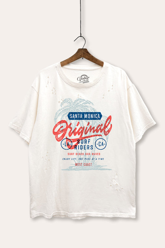 Santa Monica Surf Riders Graphic Mineral Wash Distress Tee