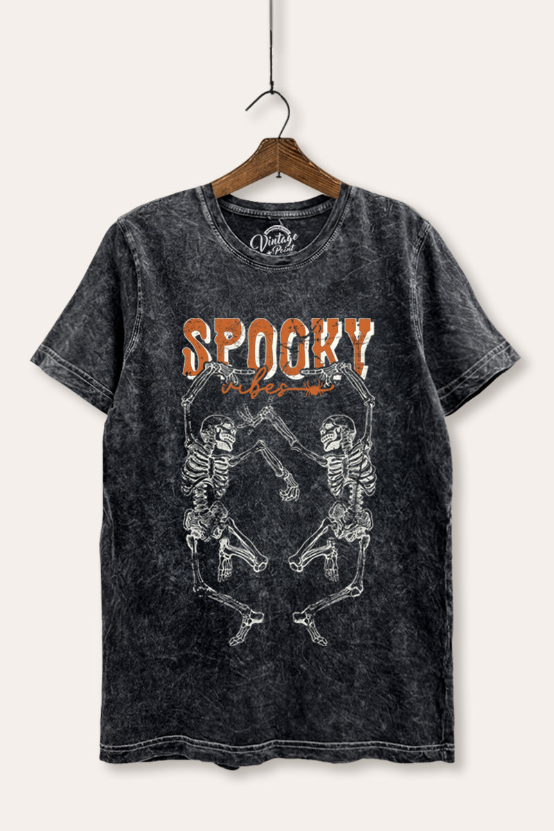 Halloween Dancing Skeletons Graphic Mineral Wash Relaxed Tee