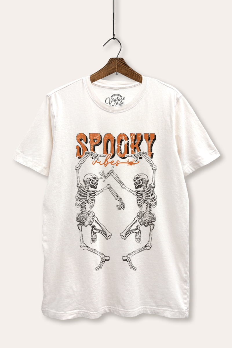 Halloween Dancing Skeletons Graphic Mineral Wash Relaxed Tee