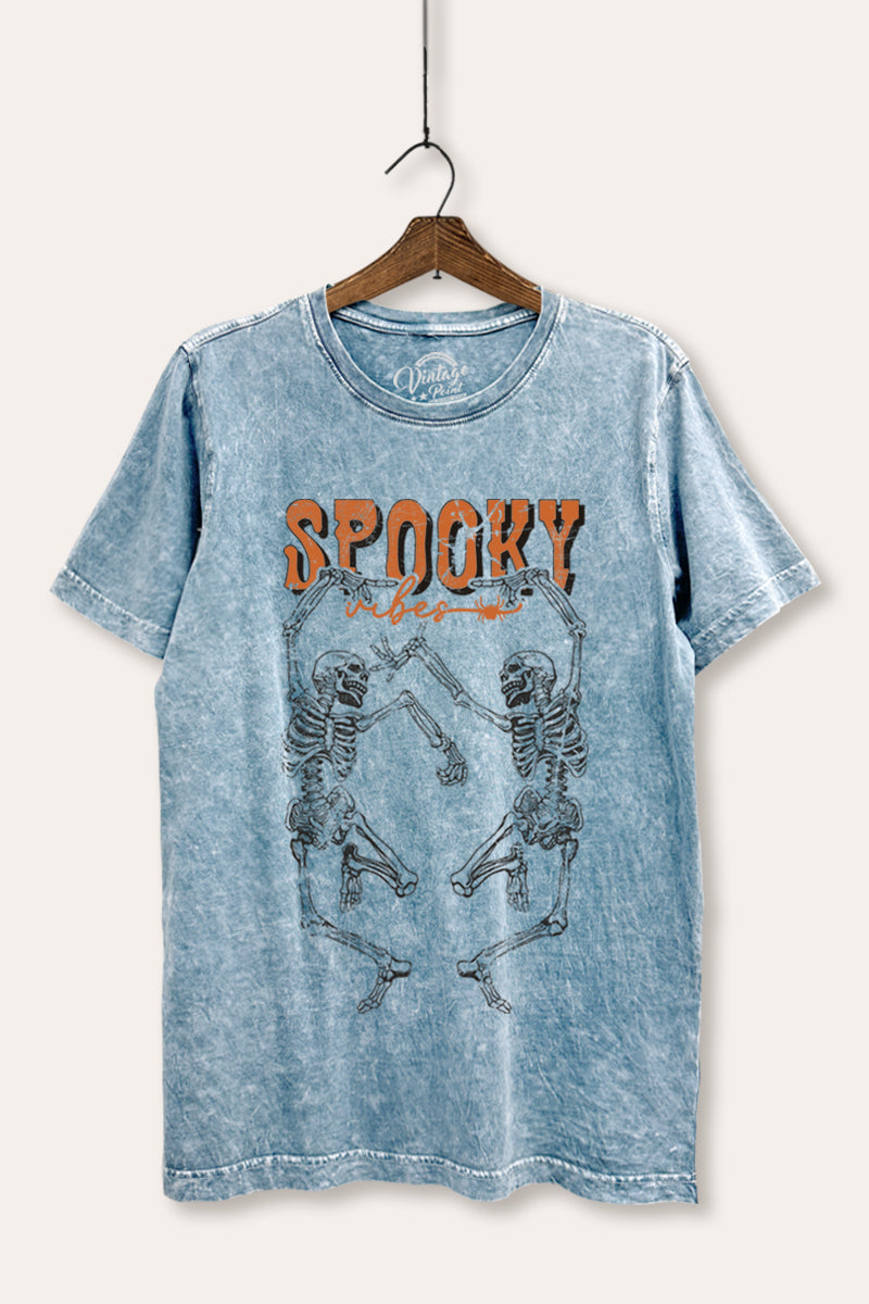 Halloween Dancing Skeletons Graphic Mineral Wash Relaxed Tee
