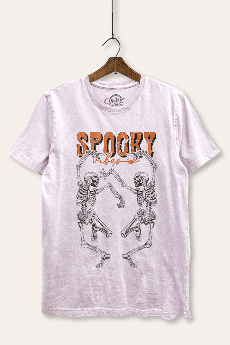 Halloween Dancing Skeletons Graphic Mineral Wash Relaxed Tee