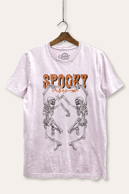 Halloween Dancing Skeletons Graphic Mineral Wash Relaxed Tee