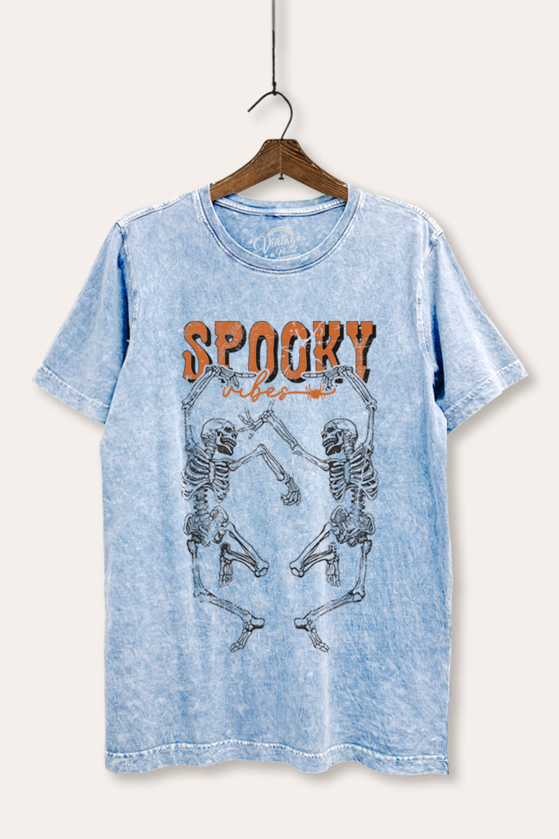 Halloween Dancing Skeletons Graphic Mineral Wash Relaxed Tee