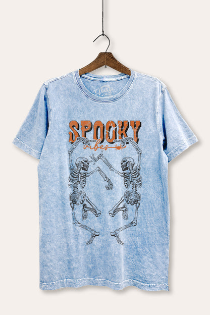 Halloween Dancing Skeletons Graphic Mineral Wash Relaxed Tee