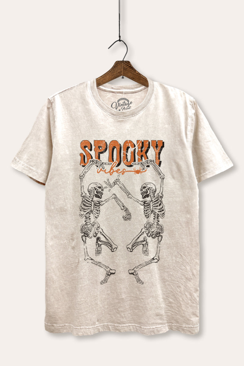 Halloween Dancing Skeletons Graphic Mineral Wash Relaxed Tee