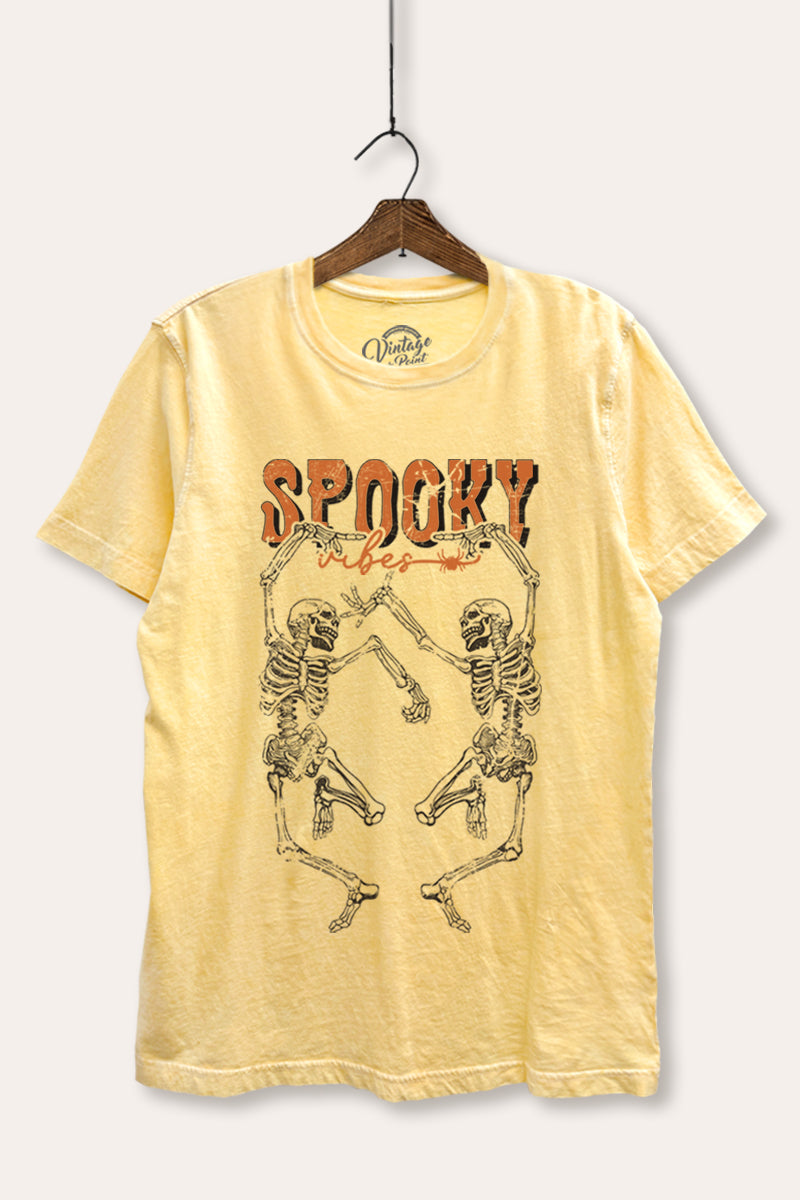 Halloween Dancing Skeletons Graphic Mineral Wash Relaxed Tee