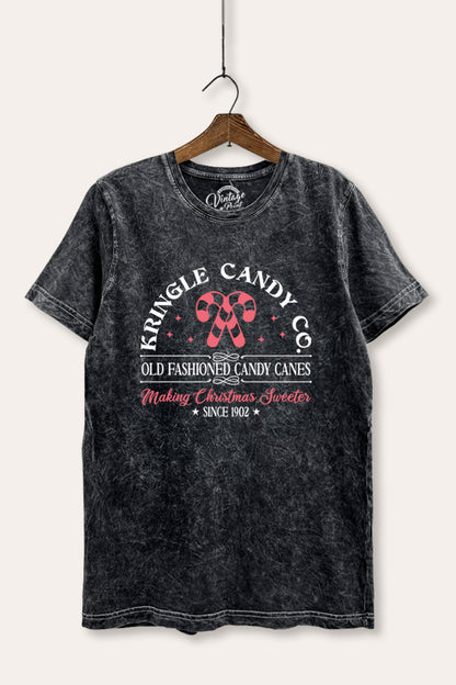Christmas Candy Cane Graphic Mineral Wash Relaxed Tee