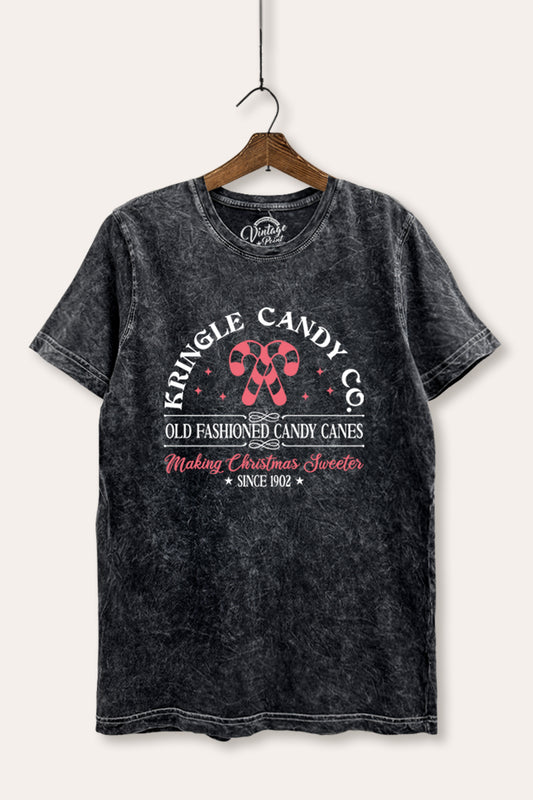 Christmas Candy Cane Graphic Mineral Wash Relaxed Tee