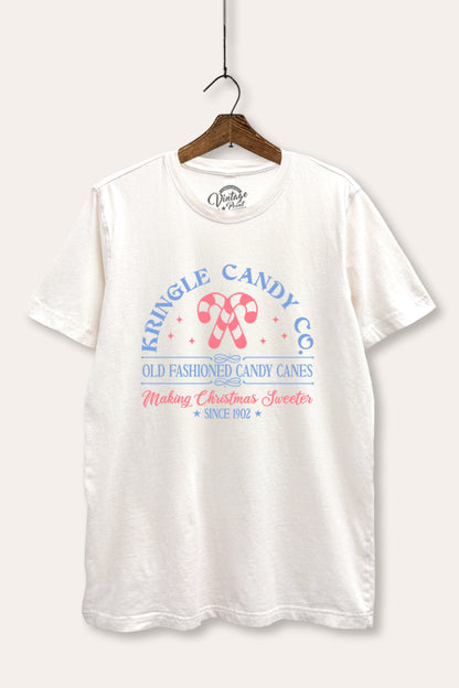 Christmas Candy Cane Graphic Mineral Wash Relaxed Tee