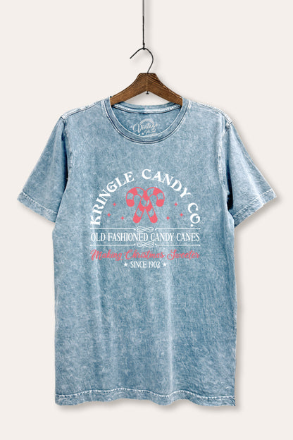 Christmas Candy Cane Graphic Mineral Wash Relaxed Tee