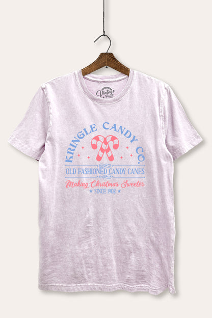 Christmas Candy Cane Graphic Mineral Wash Relaxed Tee