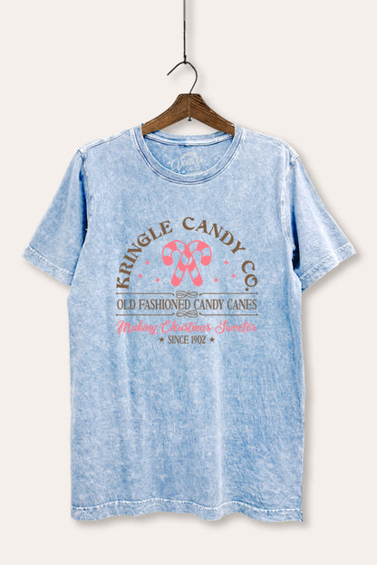 Christmas Candy Cane Graphic Mineral Wash Relaxed Tee