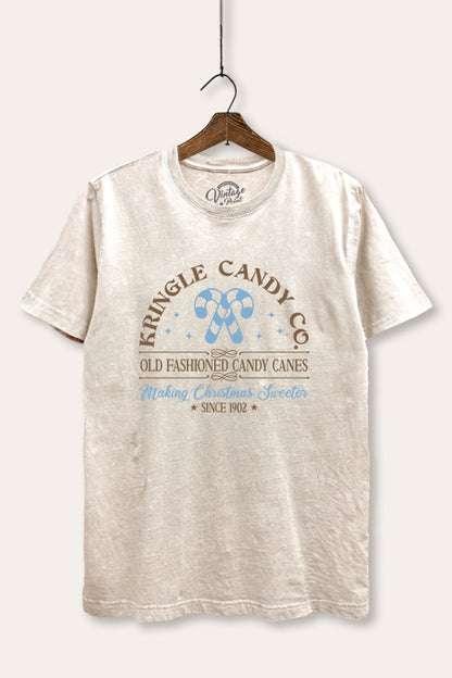 Christmas Candy Cane Graphic Mineral Wash Relaxed Tee