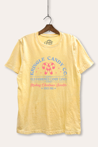 Christmas Candy Cane Graphic Mineral Wash Relaxed Tee