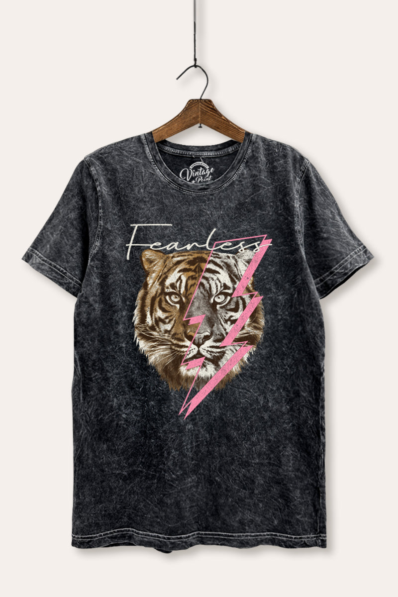 Fearless Tiger Lightning Graphic Mineral Wash Relaxed Tee