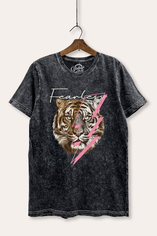 Fearless Tiger Lightning Graphic Mineral Wash Relaxed Tee